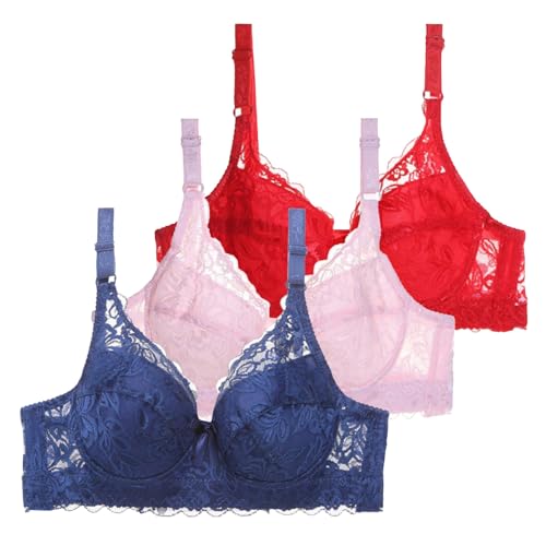 BuzkiK 3er Pack BH Damen mit Bügel Fraun Spitzen BH Set mit verstellbarem Push Up BH Sexy BH Mädchen Atmungsaktiver Weich Bequemer BHS Y2K Unterwäsche Bra für Alltag von BuzkiK