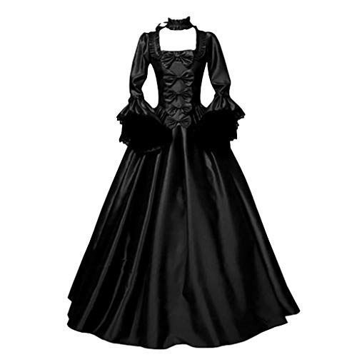 BuzkiK Damen Mittelalter Kleider Kleider Damen Kleid Vintage Coctailkleid Gothic Kleid Damen Karneval Kleider Trompetenärmel Gothic Retro Kleider Mittelalter Viktorianischen Königin Kleider von BuzkiK