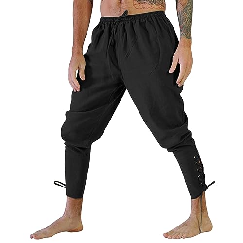 BuzkiK Herren Mittelalter Hose Piratenhose Cosplay Kostüm Schnürhose Wikinger Renaissance Steampunk Freizeithose Jahrgang Renaissance Hosen von BuzkiK