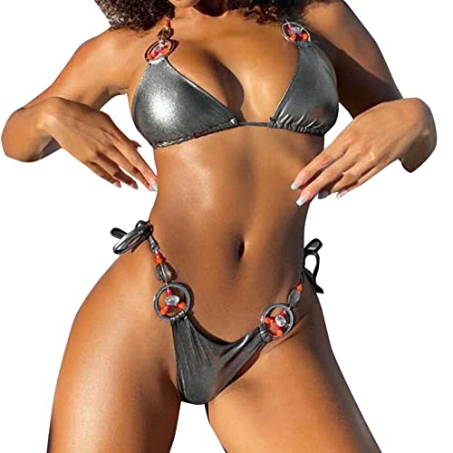 Damen Badekleid GroßE GrößEn Elegante Schlank Bikini Sets Sommer Swimwear High Waist Figurformende Bikini Set Sommer Bademode Wickel Strand Badeanzug Schwimmanzug Einfaches Bikinihose Strandkleidung von BuzkiK