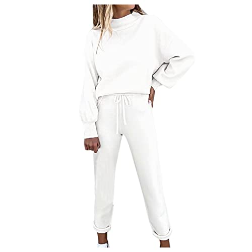 Damen Hosenanzug Set Revers Bluse + Weites Bein Hose Einfarbig Outfit Hoodie Jogger Damen Jogginganzug Jogginganzug Frauen Freizeitanzug Rundhalsausschnitt Sweatshirt Sportanzug Freizeitanzug von BuzkiK