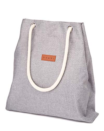 Bvani Große Damen Canvas Tote Bag mit Taschen und Strandgriffe - Shopper Tasche (Aschgrau) von Bvani