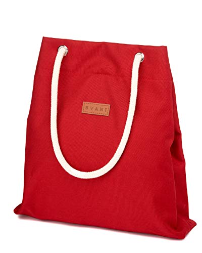 Bvani Große Damen Canvas Tote Bag mit Taschen und Strandgriffe - Shopper Tasche (Florentiner Rot) von Bvani