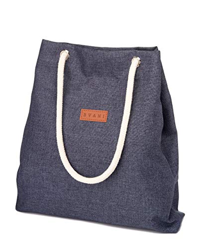 Bvani Große Damen Canvas Tote Bag mit Taschen und Strandgriffe - Shopper Tasche (Kobaltblau) von Bvani