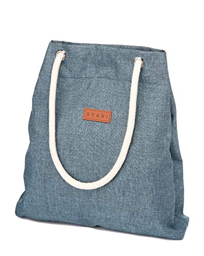 Bvani Große Damen Canvas Tote Bag mit Taschen und Strandgriffe - Shopper Tasche (Meerblau) von Bvani