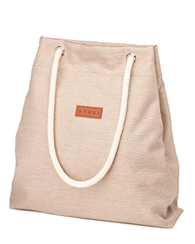 Bvani Große Damen Canvas Tote Bag mit Taschen und Strandgriffe - Shopper Tasche (Sand beige) von Bvani