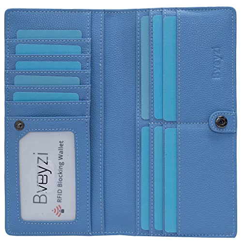 Bveyzi Ultra Slim Thin Leather RFID Blocking Credit Card Holder Bifold Clutch Wallets for Women, Blau, Klein von Bveyzi