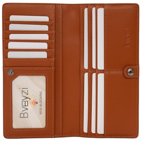 Bveyzi Ultra Slim Thin Leather RFID Blocking Credit Card Holder Bifold Clutch Wallets for Women, Braun, s von Bveyzi