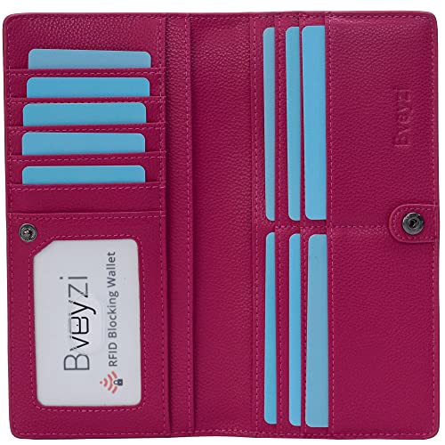 Bveyzi Ultradünne, dünne Leder-RFID-blockierende Kreditkartenhalter, Bifold Clutch-Geldbörsen für Frauen, Knallpink (Hot Pink), Small von Bveyzi