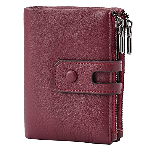 Bveyzi Klein Geldbeutel Damen Elegant aus Echtem Leder - Portemonnaie mit RFID Schutz, Viele Fächer, Druckknopf und Reißverschluss in Schönen Farben (Weinrot) von Bveyzi