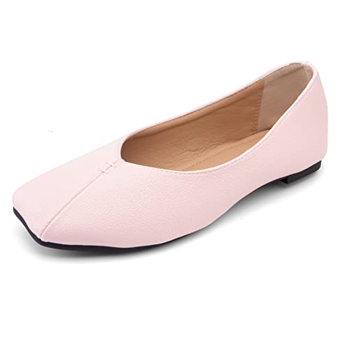 Bviennic Arbeit Flats Damen Ohne Verschluss Square Toe Dolly Schuhe Ballerina Pantoffeln Komfort Buro Loafers Formal Hochzeit Prom Ballet Schuhe Pink Gr 39 Eu-40Cn von Bviennic