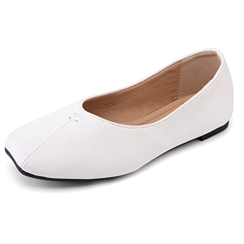 Bviennic Arbeit Flats Damen Ohne Verschluss Square Toe Dolly Schuhe Ballerina Pantoffeln Komfort Buro Loafers Formal Hochzeit Prom Ballet Schuhe Weiß Gr 48 Eu-50Cn von Bviennic