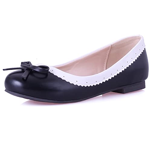 Bviennic Ballerina Flats Damen Runde Zehen Ohne Verschluss Dolly Schuhe Mit Bows Leisure Walking Comfy Hochzeit Bride Ballet Loafers Damen Schuhe Schwarz Gr 48 Eu-50Cn von Bviennic