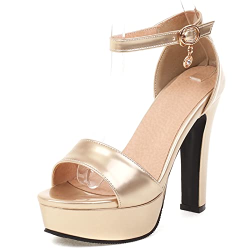 Bviennic Bride Kleid Hohen Blockabsatz Peep Toe Sandalen Party Elegant Plateau Schuhe Knöchelriemchen Mode Transparent Sandalen Gold Gr 39 Eu-40Cn von Bviennic