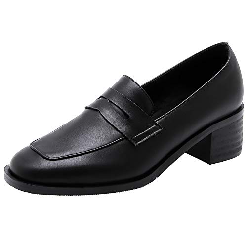 Bviennic Buro Loafers Ohne Verschluss Damen Vintage Blockabsatz Pumps Arbeit Comfy Square Toe Business Formal Kleid Schuhe Pantoffeln Schwarz Gr 43 Eu-45Cn von Bviennic