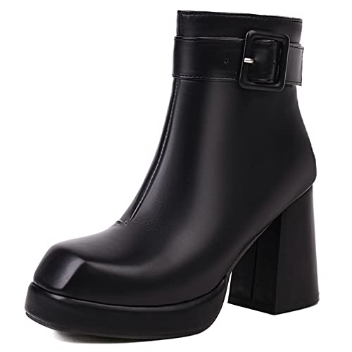 Bviennic Daherren Herren Blockabsatz Square Toe Stiefeletten Komfort Winter Weit Fit Party Plateau Chelsea Stiefel Seitenreißverschluss Schwarz Gr 41 EU-43Cn von Bviennic