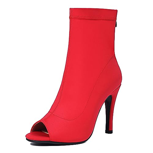 Bviennic Daherren Mode Peep Toe Sommer Stiefeletten Party Ballroom Prom Stiletto Stretch Brautschuhe Rot/9.5Cm Gr 38 EU-39Cn Bviennic Daherren Mode Peep Toe Sommer Stiefeletten Party Ballroom Prom Stiletto Stretch Brautschuhe Rot/9.5Cm Gr 38 EU-39Cn von Bviennic