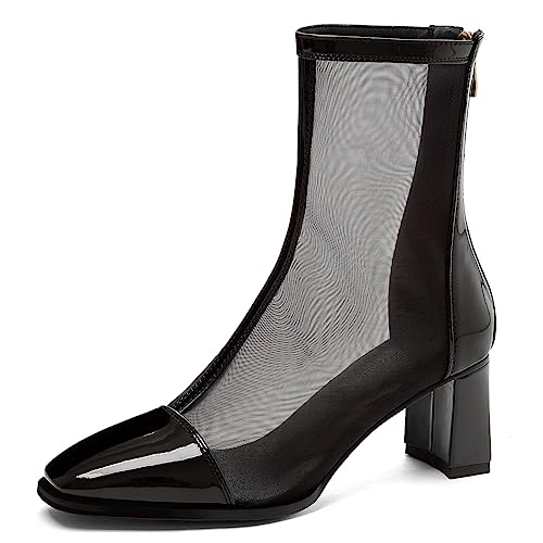 Bviennic Daherren Square Toe Mode Lack Mesh Boots Elegant Abend Hochzeit Blockabsatz Chelsea Reitstiefel Reißverschluss Schwarz/Ankle Gr 41 EU-43Cn Bviennic Daherren Square Toe Mode Lack Mesh Boots Elegant Abend Hochzeit Blockabsatz Chelsea Reitstiefel Reißverschluss Schwarz/Ankle Gr 41 EU-43Cn von Bviennic