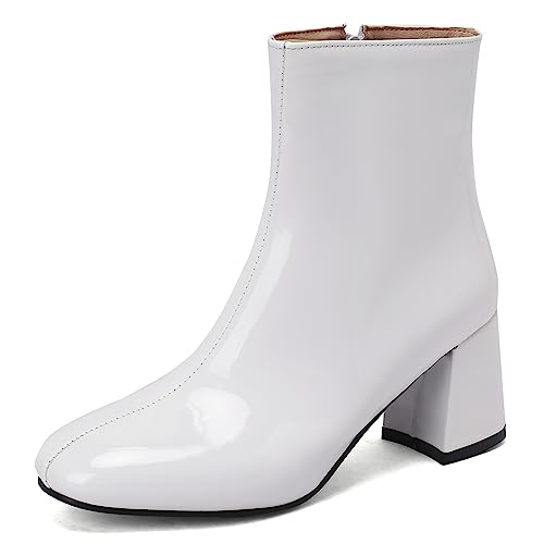 Bviennic Daherren Stylish Runde Zehen Chelsea Stiefeletten Sparkly Winter Party Warm Blockabsatz Mode Sequins Lack Stiefeletten Weiß Gr 36.5 EU-37Cn von Bviennic