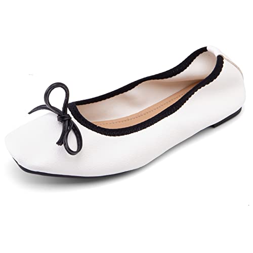 Bviennic Damen Ballet Flats Ohne Verschluss Ballerina Pantoffeln Prom Dolly Schuhe Closed Toe Arbeit Loafers Bride Hochzeit Komfort Walking Schuhe Weiß Gr 44 Eu-46Cn von Bviennic