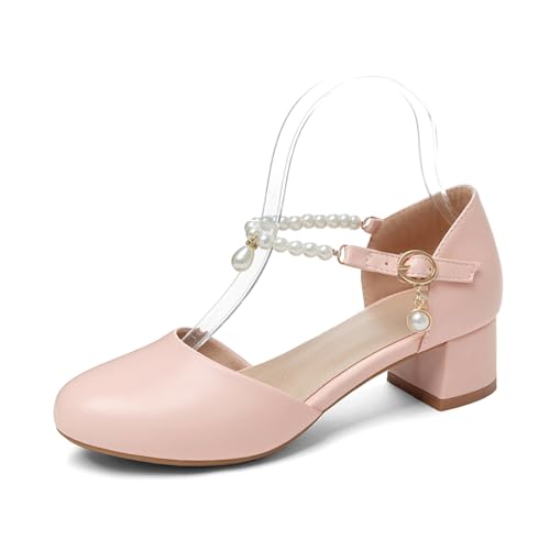 Bviennic Damen Block Mitte Absatz Sandals Komfort 0705 Pink Gr 39 EU/40Cn von Bviennic