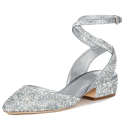 Bviennic Damen Block Mitte Absatz Sandals Mode 0560 Silber Gr 40.5 EU/42Cn von Bviennic