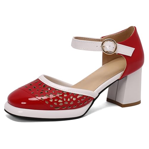 Bviennic Damen Block Mitte Absatz Sandals Mode 0661 Rot Gr 36.5 EU/37Cn von Bviennic