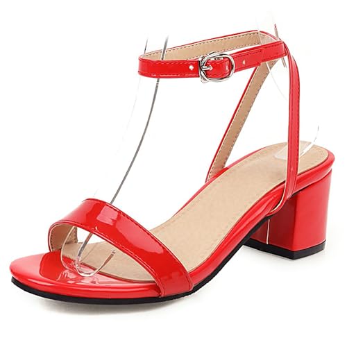 Bviennic Damen Block Mitte Absatz Sandals Simple 0726 Rot Gr 35 EU von Bviennic