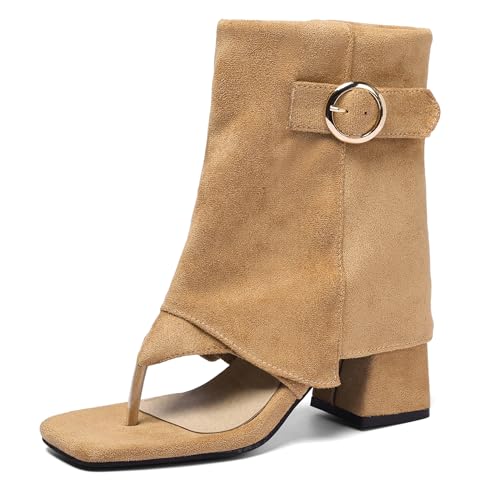 Bviennic Damen Blockabsatz Clip Toe Mode Leisure Party-Sandales Khaki Gr 40.5 EU/42Cn von Bviennic