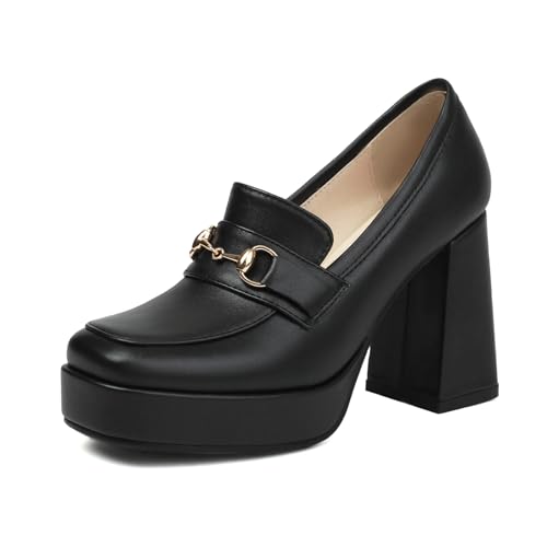 Bviennic Damen Blockabsatz Loafer Runde Zehen Höhe Ferse Schuhe Ohne Verschluss mit Plateau Klassische Abendschuhe B84315Tz Schwarz Gr 35 EU Bviennic Damen Blockabsatz Loafer Runde Zehen Höhe Ferse Schuhe Ohne Verschluss mit Plateau Klassische Abendschuhe B84315Tz Schwarz Gr 35 EU von Bviennic