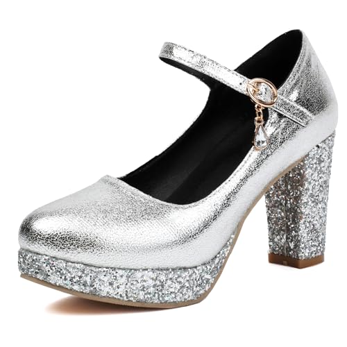 Bviennic Damen Blockabsatz Mary Jane mit Plateau 794 Silber Gr 36.5 EU/37Cn Bviennic Damen Blockabsatz Mary Jane mit Plateau 794 Silber Gr 36.5 EU/37Cn von Bviennic