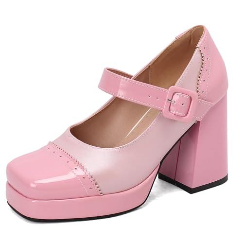 Bviennic Damen Blockabsatz Mary Jane mit Plateau 882 Pink Gr 41 EU/43Cn von Bviennic