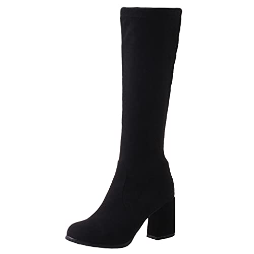 Bviennic Damen Blockabsatz Mode Knee Stretch Stiefel Runde Zehen Ohne Verschluss Winter Warm Herren Höhe Ferse Reitstiefel Schwarz Gr 38 EU-39Cn Bviennic Damen Blockabsatz Mode Knee Stretch Stiefel Runde Zehen Ohne Verschluss Winter Warm Herren Höhe Ferse Reitstiefel Schwarz Gr 38 EU-39Cn von Bviennic