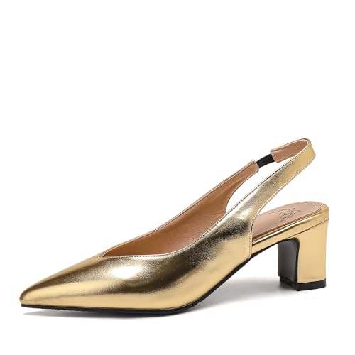 Bviennic Damen Blockabsatz Slingback-Sandales Pointed Toe Mode Party Abend Gold Gr 44 EU/46Cn von Bviennic