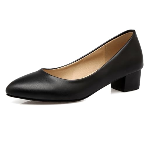 Bviennic Damen Blockieren Fersenpumps Pointed Toe Mitte Absatz Schuhe Ohne Verschluss Komfort Daily Schuhe W50723Pf Schwarz Gr 46 EU/48Cn von Bviennic