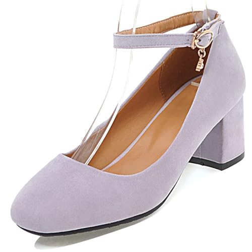 Bviennic Damen Blockieren Fersenpumps Square Toe Höhe Ferse Schuhe Schnalle Knöchelriemchen Leisure Daily Schuhe U47707Dl Violett Gr 36.5 EU/37Cn von Bviennic