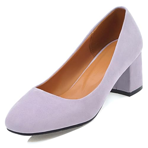 Bviennic Damen Blockieren Fersenpumps Square Toe Mitte Absatz Schuhe Ohne Verschluss Komfort Daily Schuhe B46940Ho Violett Gr 37 EU/38Cn von Bviennic