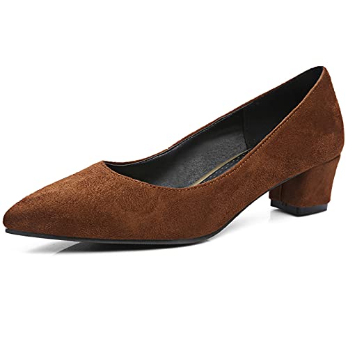 Bviennic Damen Buro Arbeit Ohne Verschluss Blockabsatz Pointed Toe Pumps Mens Mitte Absatz Kleid Abend Pumps Party Schuhe Braun Gr 43 Eu-45Cn von Bviennic