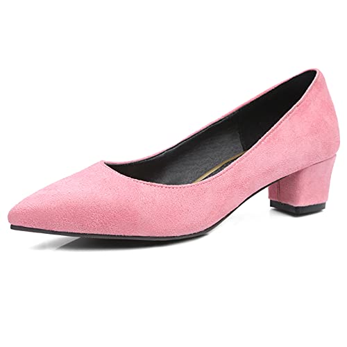 Bviennic Damen Buro Arbeit Ohne Verschluss Blockabsatz Pointed Toe Pumps Mens Mitte Absatz Kleid Abend Pumps Party Schuhe Pink Gr 47 Eu-49Cn von Bviennic
