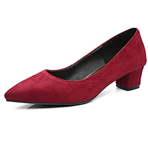 Bviennic Damen Buro Arbeit Ohne Verschluss Blockabsatz Pointed Toe Pumps Mens Mitte Absatz Kleid Abend Pumps Party Schuhe Rotwein Gr 40.5 Eu-42Cn von Bviennic