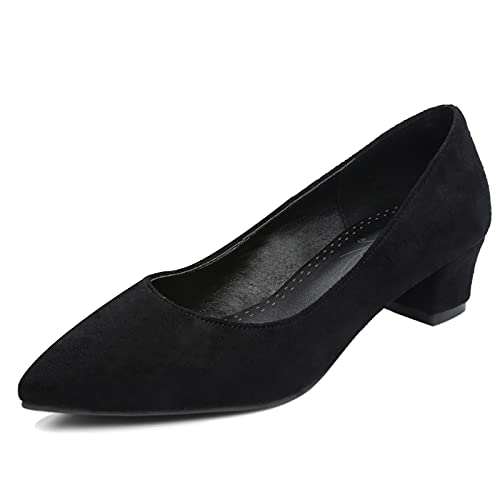 Bviennic Damen Buro Arbeit Ohne Verschluss Blockabsatz Pointed Toe Pumps Mens Mitte Absatz Kleid Abend Pumps Party Schuhe Schwarz Gr 44 Eu-46Cn von Bviennic