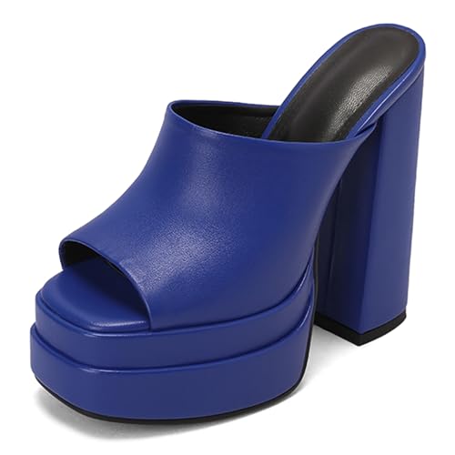 Bviennic Damen Chunky Höhe Ferse Mules mit Plateau Mode 0708 Blau Gr 42 EU/44Cn von Bviennic