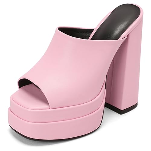 Bviennic Damen Chunky Höhe Ferse Mules mit Plateau Mode 0708 Pink Gr 38 EU/39Cn von Bviennic