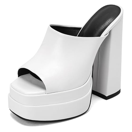 Bviennic Damen Chunky Höhe Ferse Mules mit Plateau Mode 0708 Weiß Gr 40.5 EU/42Cn von Bviennic
