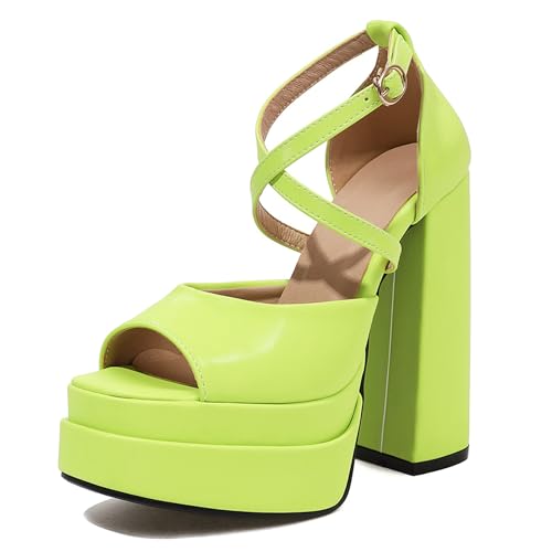 Bviennic Damen Chunky Höhe Ferse Sandals mit Plateau Mode 0663 Gelb-Grün Gr 38 EU/39Cn Bviennic Damen Chunky Höhe Ferse Sandals mit Plateau Mode 0663 Gelb-Grün Gr 38 EU/39Cn von Bviennic