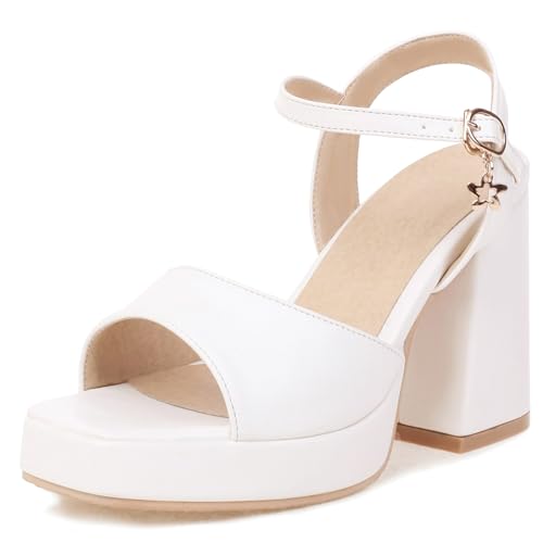 Bviennic Damen Chunky Höhe Ferse Sandals mit Plateau Mode 0719 Weiß Gr 40.5 EU/42Cn Bviennic Damen Chunky Höhe Ferse Sandals mit Plateau Mode 0719 Weiß Gr 40.5 EU/42Cn von Bviennic