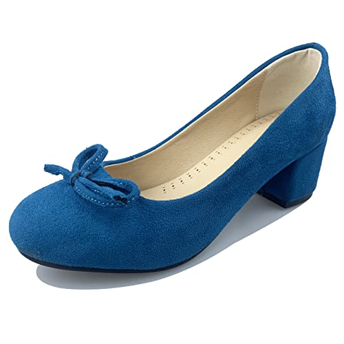Bviennic Damen Closed Toe Blockabsatz Pumps Mit Bows Komfort Ohne Verschluss Abend Formal Prom Schuhe Mode Ms-Blau Gr 47 Eu-49Cn von Bviennic