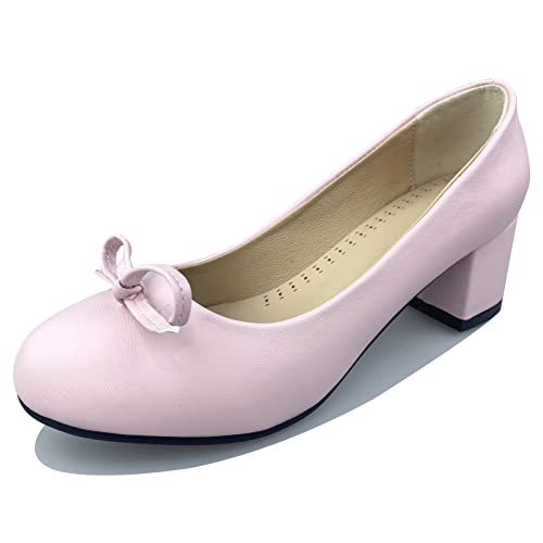 Bviennic Damen Closed Toe Blockabsatz Pumps Mit Bows Komfort Ohne Verschluss Abend Formal Prom Schuhe Mode P-Pink Gr 46 Eu-48Cn von Bviennic