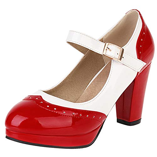 Bviennic Damen Closed Toe Chunky Heel Mary Jane Pumps Knöchelriemchen Plateau Runde Zehen Bride Elegant Hochzeit Schuhe Bows Rot Gr 38 Eu-39Cn Bviennic Damen Closed Toe Chunky Heel Mary Jane Pumps Knöchelriemchen Plateau Runde Zehen Bride Elegant Hochzeit Schuhe Bows Rot Gr 38 Eu-39Cn von Bviennic