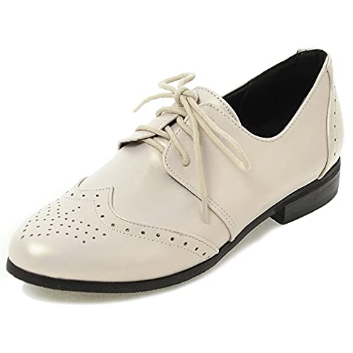 Bviennic Damen Closed Toe Klassischer Arbeit Schnüren Brogue Comfy Niedrige Absatz Pumps Oxford Buro Business Herren Derby Schuhe Beige Gr 40 Eu-41Cn von Bviennic